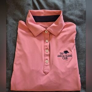 Peter Millar Golf Polo The Amelia Island Club Salmon Pink & Blue - M